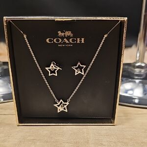 NWT COACH Celestial Silver Star Jewelry Set Necklace & Earrings NEW WITH BOX